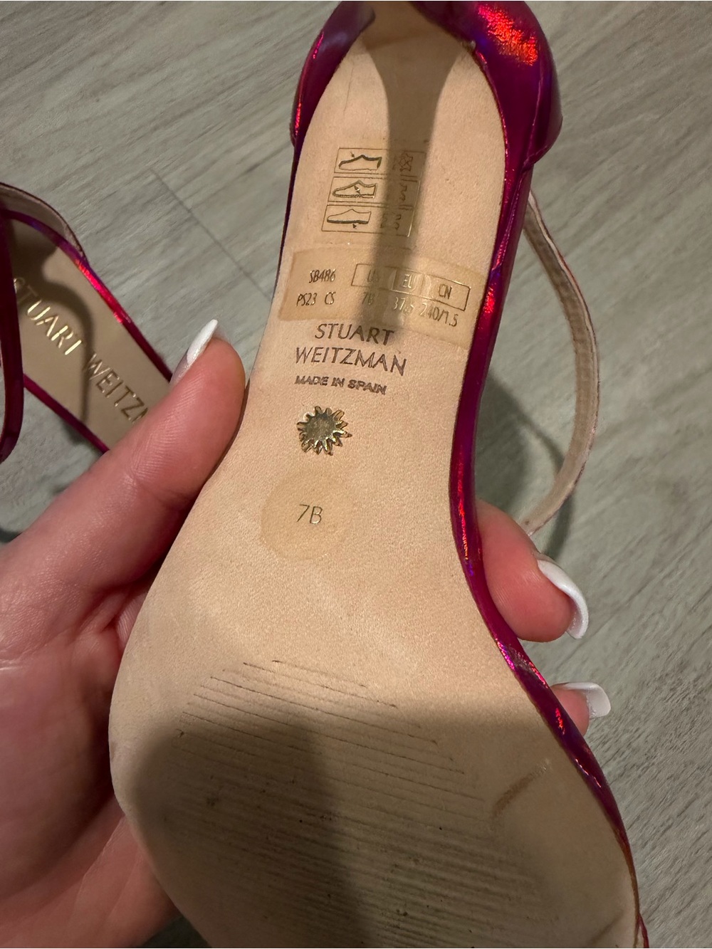 New Stuart Weitzman Fuchsia Metallic Ankle-Strap Sandals sz 7 - Picture 11 of 12